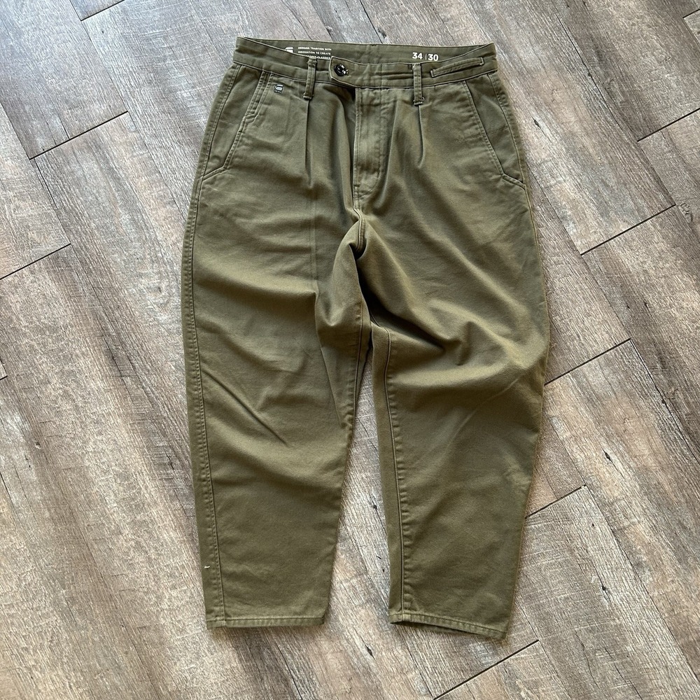 G Star Raw Worker Chino Pants Mens 34x30 Relaxed Pleated Green Cord Pockets